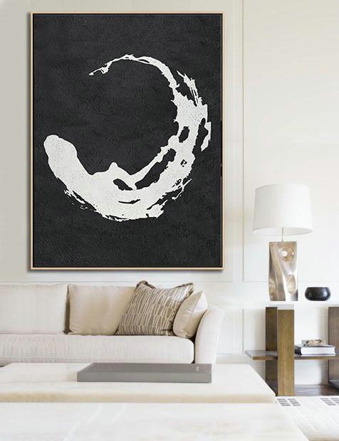 Abstract Oil Painting,Black And White Minimal Painting On Canvas - Hand Painted Canvas Art
